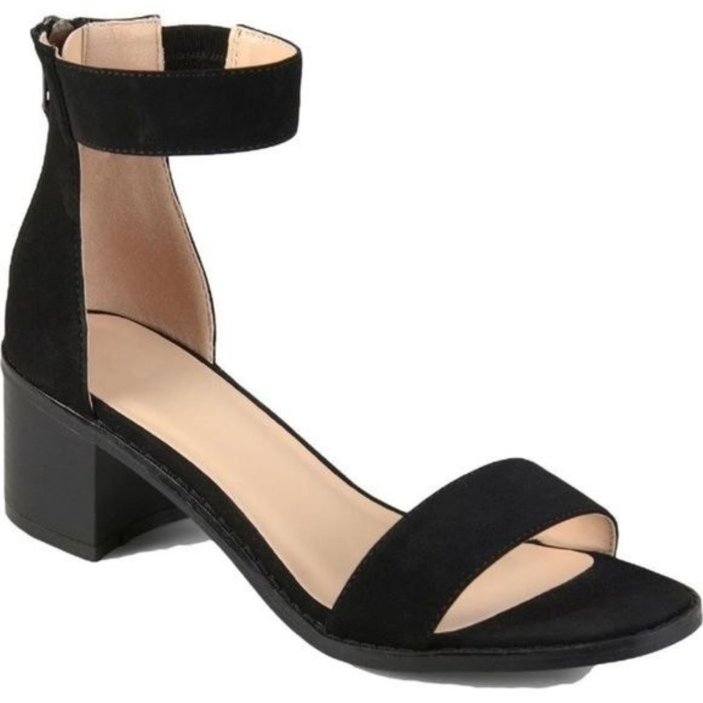 Journee Collection Womens Size 7.5 Black Block Heel Open Toe Dress Sandals Heels